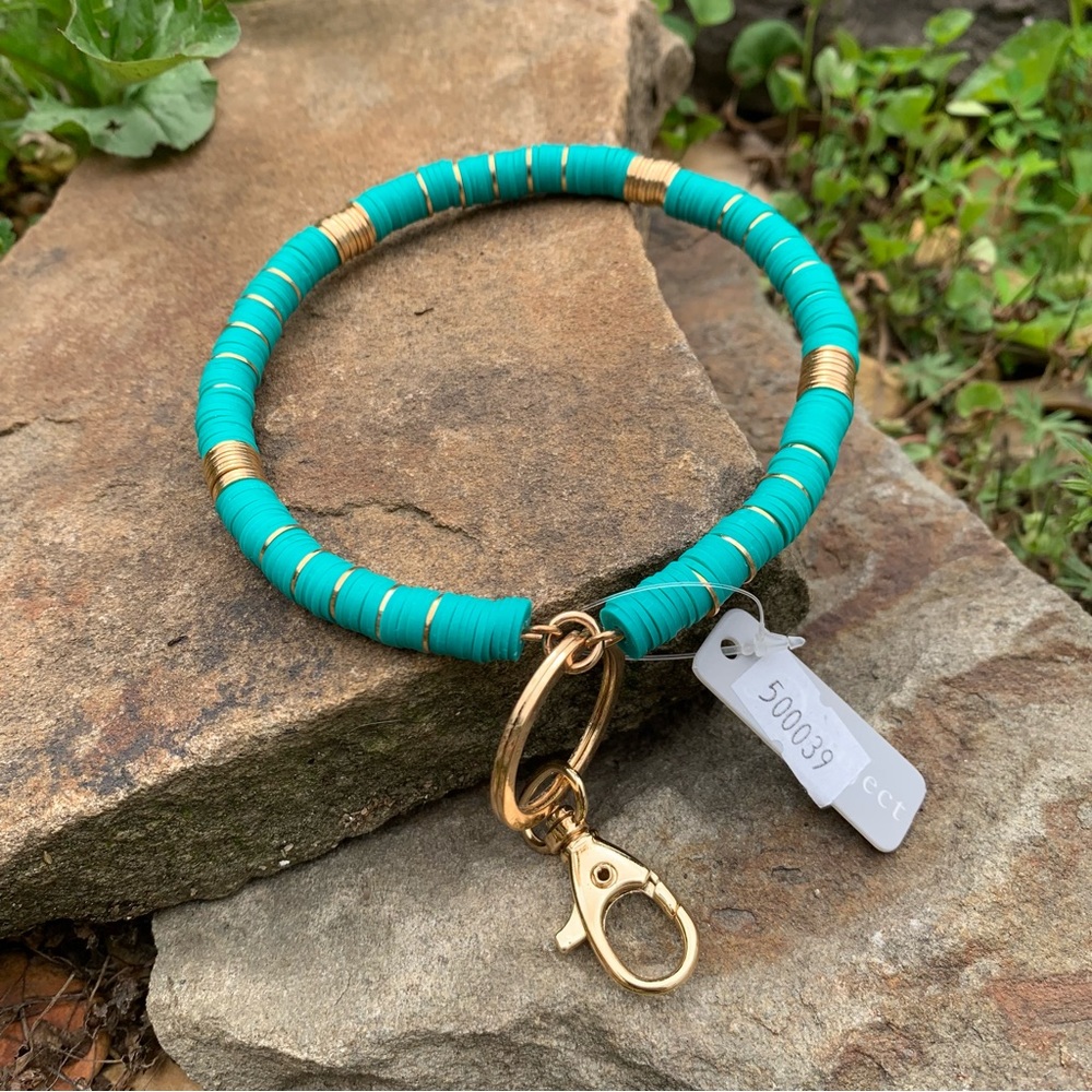 Turquoise Heishi Bead Bangle Key Chain
